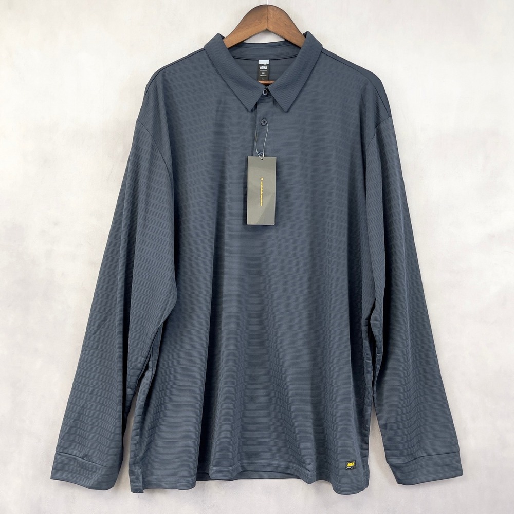 MIER Striped Long Sleeve Polo Shirt Men 3XL Performance Gorp Minimal Tech Golf‎